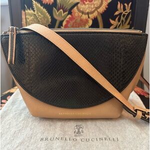 SOLD Brunello Cucinelli Mini Calfskin Leather Crossbody Bag w/ Snakeskin Flap